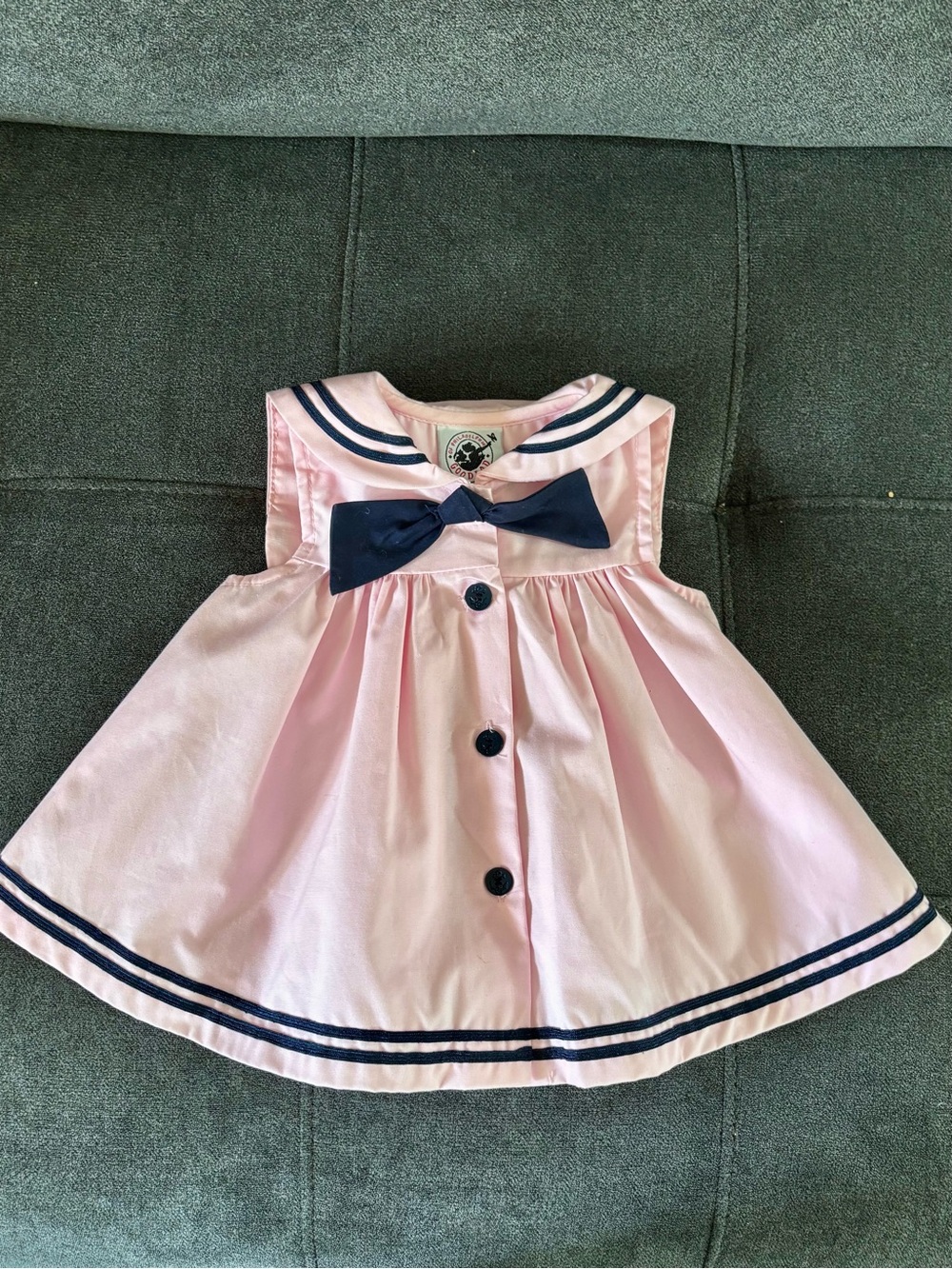 Pink Sailor Baby Dress with Navy Bow